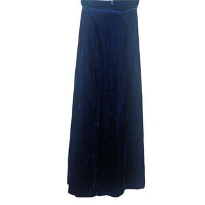Vintage 70s Handmade Women's XS Blue Velvet Maxi Skirt Zip Ribbon Belt Long 27"